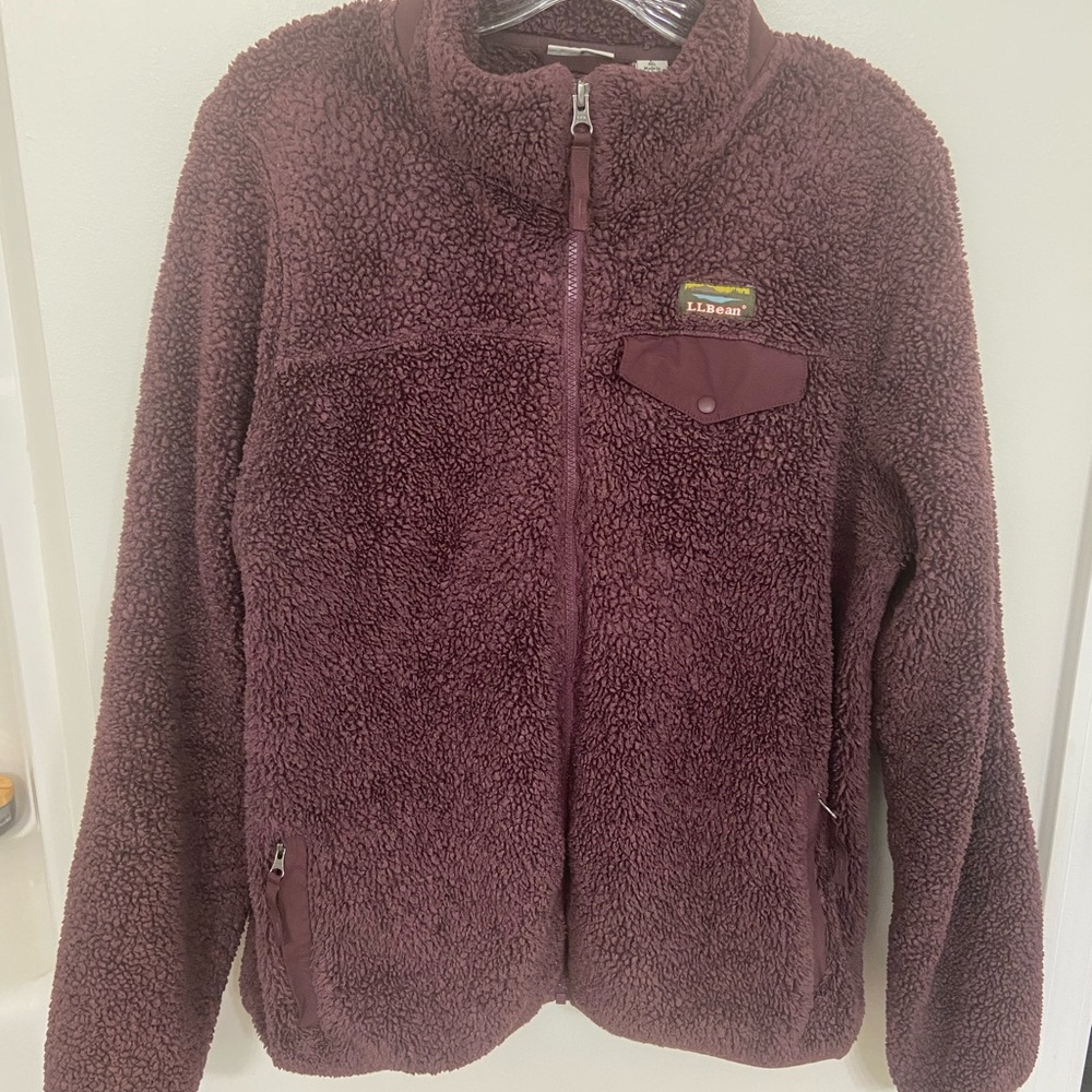 L.L. Bean High Pile Deep Burgundy Full Zip Sherpa Jacket XL